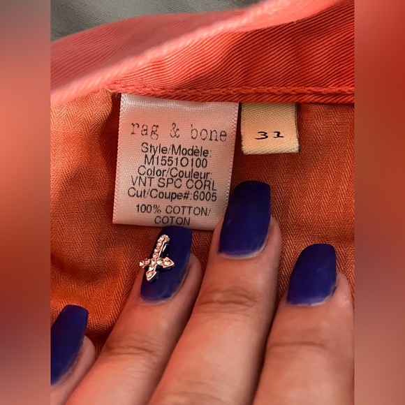 Rag and Bone RB 15X Slim Straight Coral Tailored Workwear Jeans 31 - Picture 11 of 12